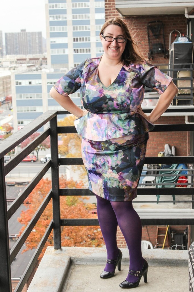 Anna Scholz for Simply Be Watercolor Peplum Dress, $20, and Kate Spade Mary Jane Pumps, $35
