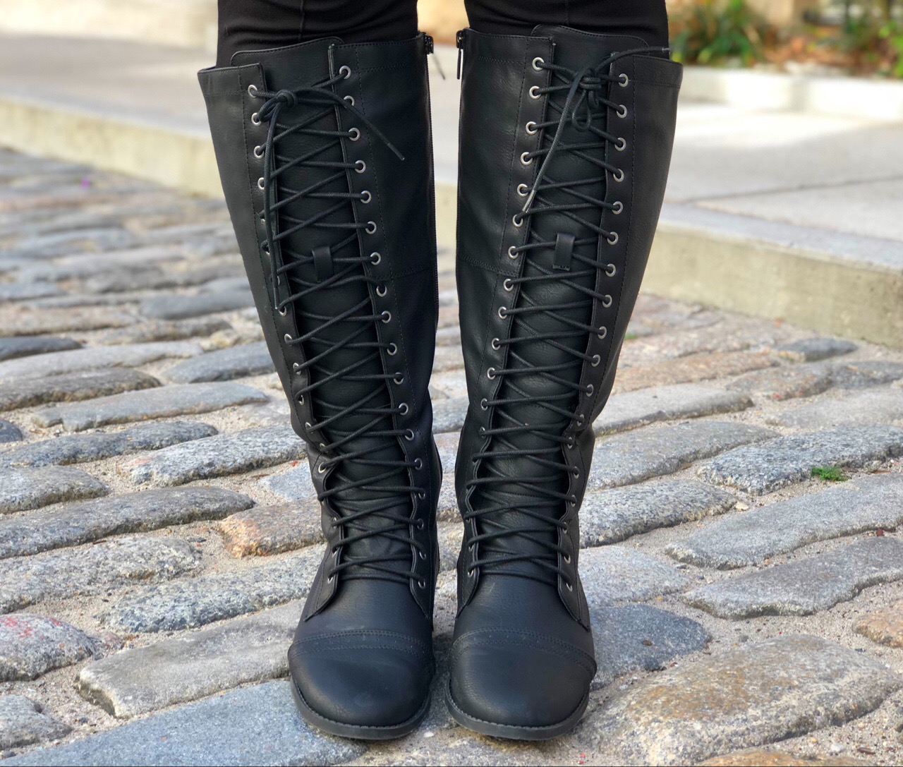 wide calf lace up combat boots