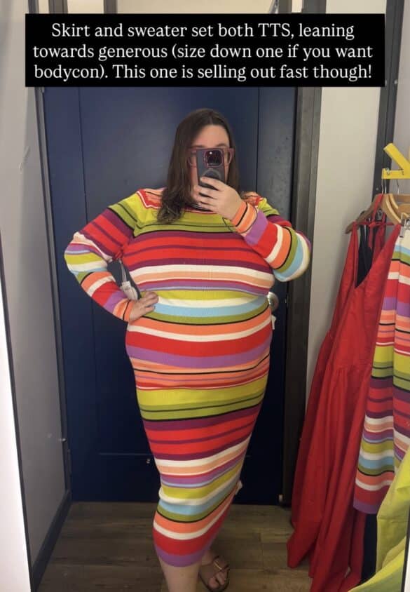 Sarah tries on the striped rib knit top and skirt from the Christopher John Rogers x Old Navy collab